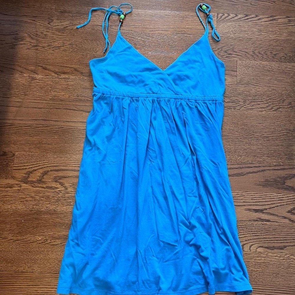 🍟y2k electric blue v neck baby doll beaded strap dress xl